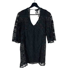 Topshop Black Crochet Lace V Neck Flare Sleeve Tunic Top Small